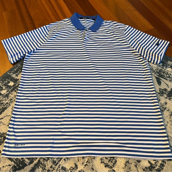 Nike Dri Fit Striped Polo Golf Sport Shirt Men’s XXL Blue White Performance - Picture 1 of 6
